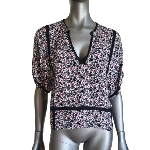 Zadig & Voltaire Black and Pink Floral Blouse - Size Medium - Picture 1 of 6